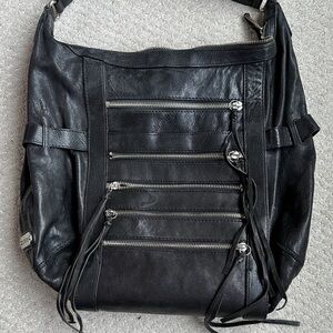 Botkier Black Biker Leather Zippered Shoulder Bag
